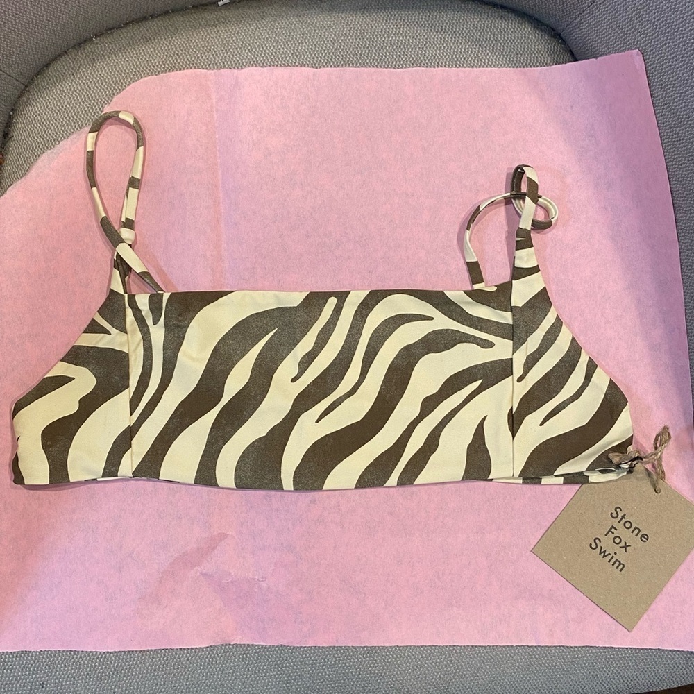 NWT Stone Fox Swim Samay Bikini Top Earth Zebra SIZE LARGE - Picture 5 of 8